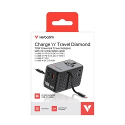 Adaptateur Travel 70W 2C Verbatim - Chargeur rétractable