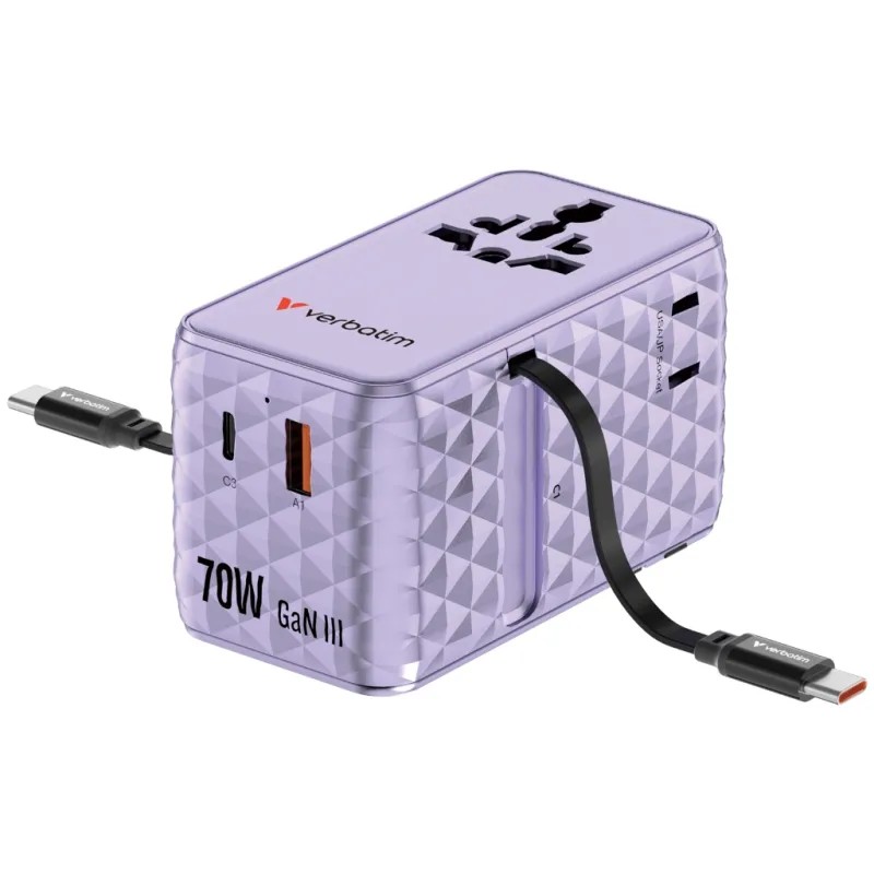 Adaptateur voyage 70W USB-C rétractable Verbatim