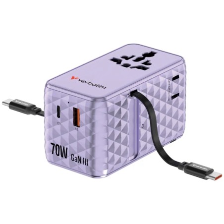 Adaptateur voyage 70W USB-C rétractable Verbatim