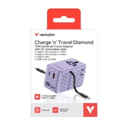 Adaptateur voyage 70W USB-C rétractable Verbatim