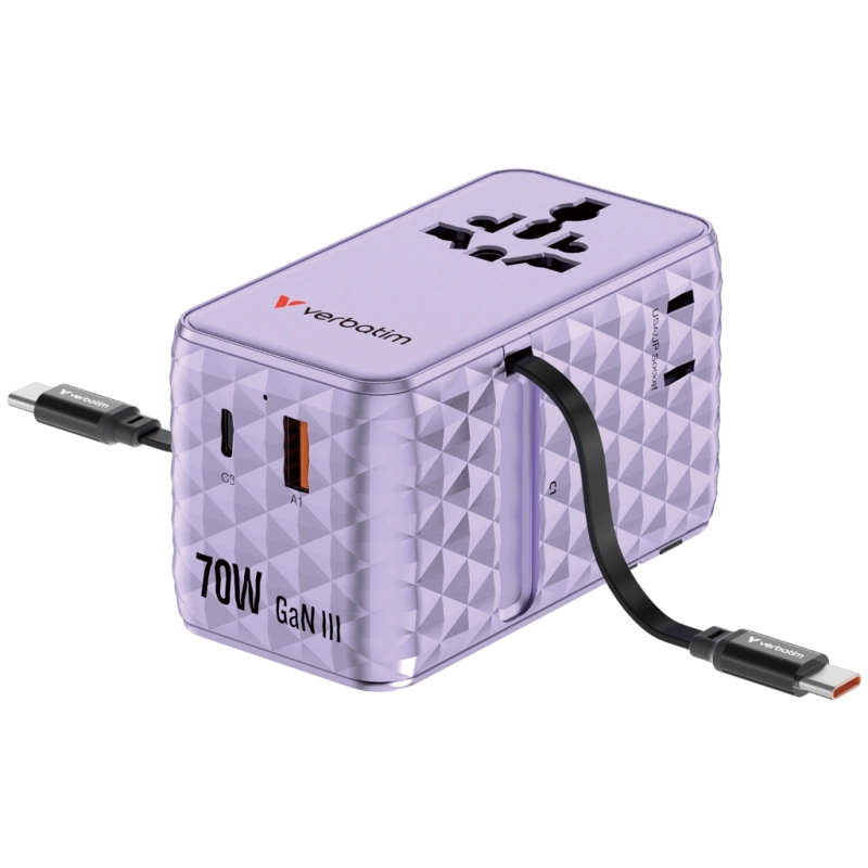 VERB ADAPTATEUR TRAVEL 70W 2C RETRACTABLE PURPLE