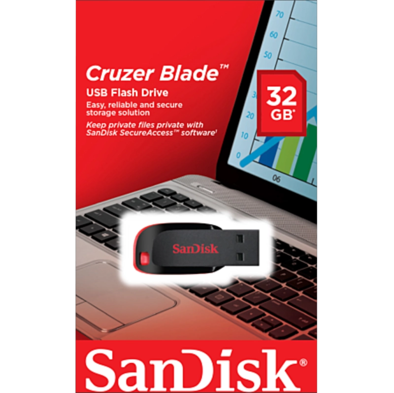 SANDISK CLE USB 32 Go 2.0 CRUZER BLADE NOIR ROUGE