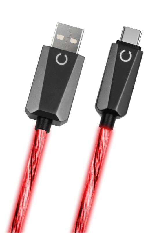 Câble LED rouge USB A vers USB C, 1,2m