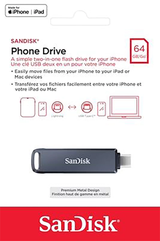 SANDISK PHONE DRIVE CLE USB 64Go USBC / LIGHTNING